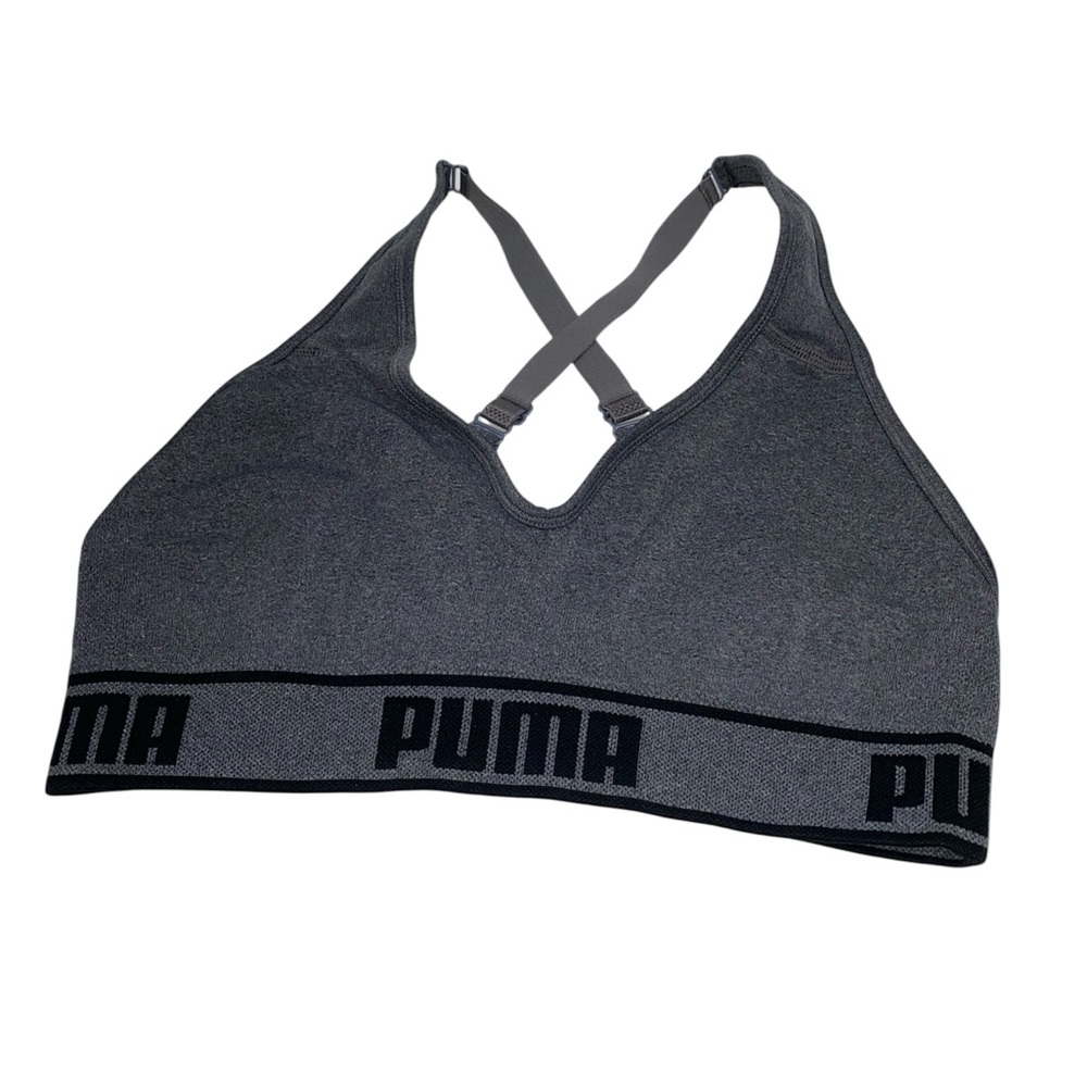 * Puma large Charcoal Gray Seamless Sports Bra with Crisscross Straps